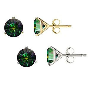 14KGold GRACertifiedD-VVS1 Rainbow Green Moissanite Push Back Stud Earrings
