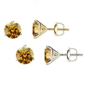 14K Gold GRA CertifiedD-VVS1 Champagne Moissanite ScrewBack Stud Earrings