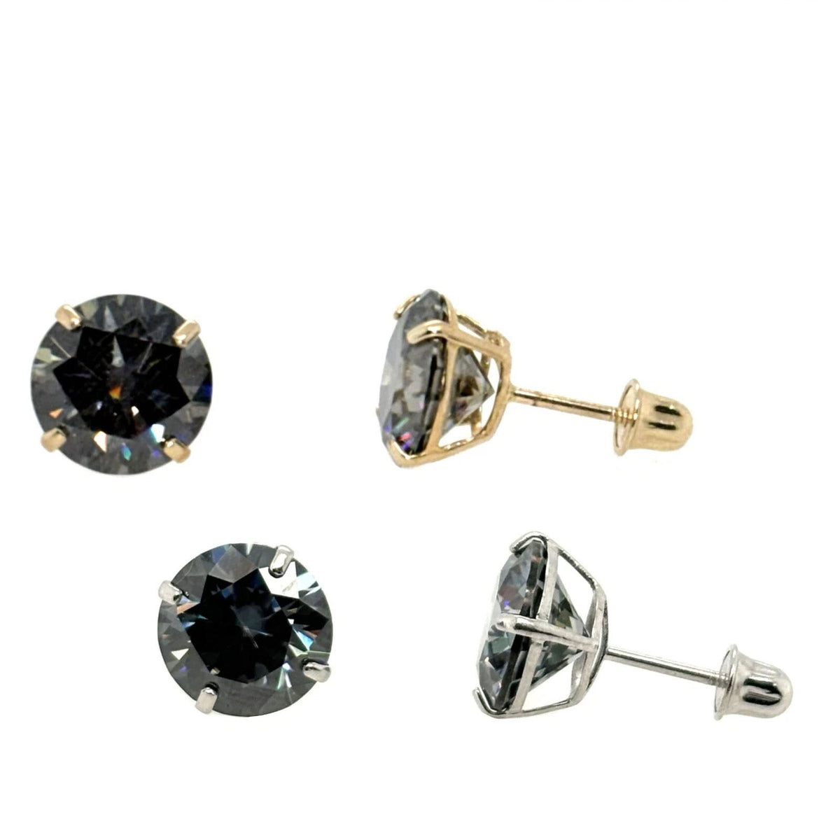14K Gold GRA Certified D-VVS1 Round Moissanite Grey Screw Back Studs Earrings