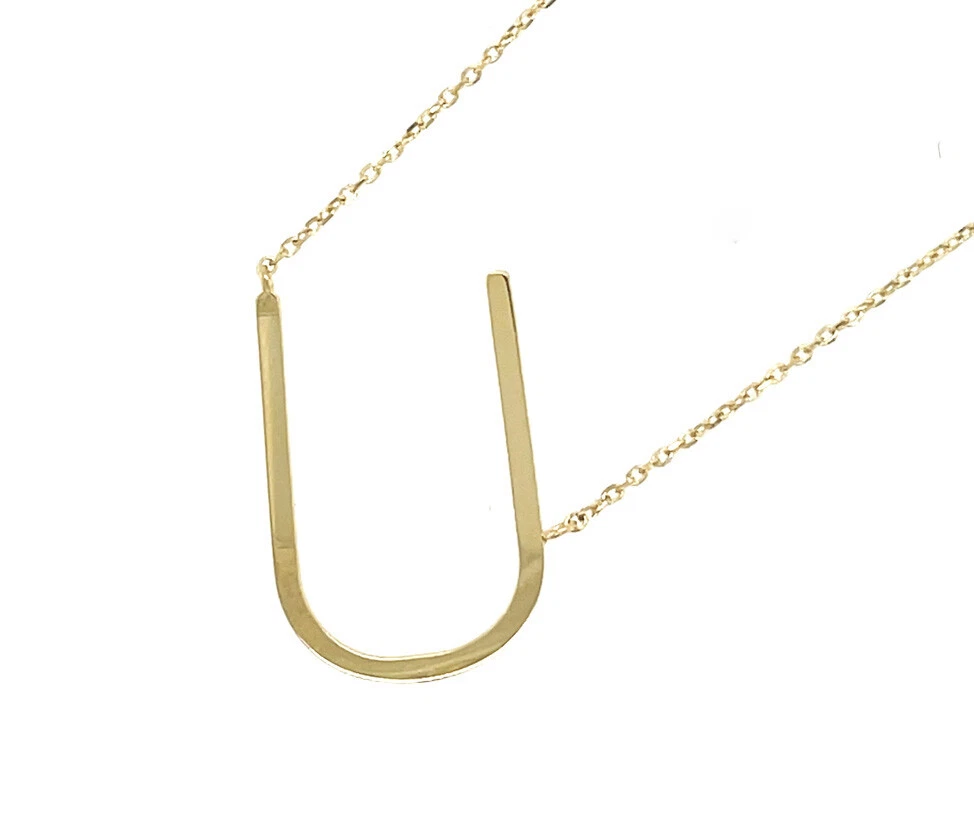 14k Yellow Gold Sideway Initial Letter Necklace Pendant