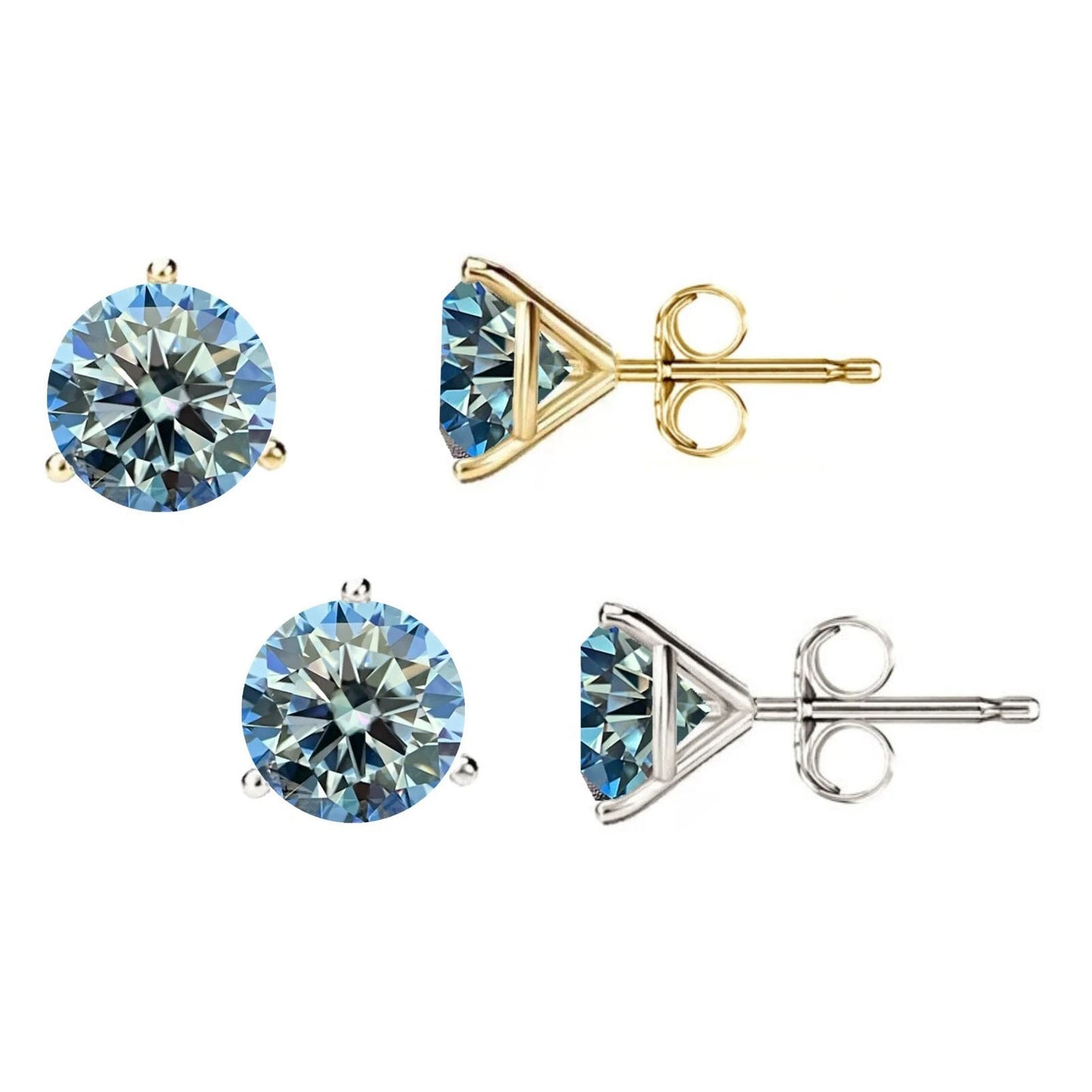 14KGold GRA CertifiedD-VVS1 Ocean Blue Moissanite Martini PushBack Stud Earrings