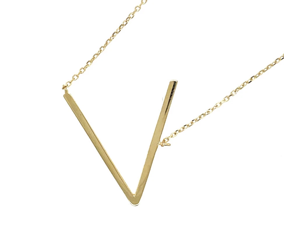 14k Yellow Gold Sideway Initial Letter Necklace Pendant