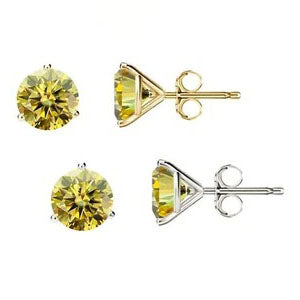 14KGold GRACertifiedD-VVS1 LemonYellow Moissanite Martini PushBack Stud Earrings