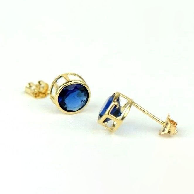 14K Round Bezel Set Yellow Gold Birthstone Earrings