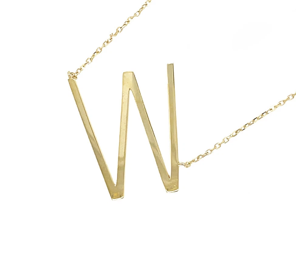 14k Yellow Gold Sideway Initial Letter Necklace Pendant