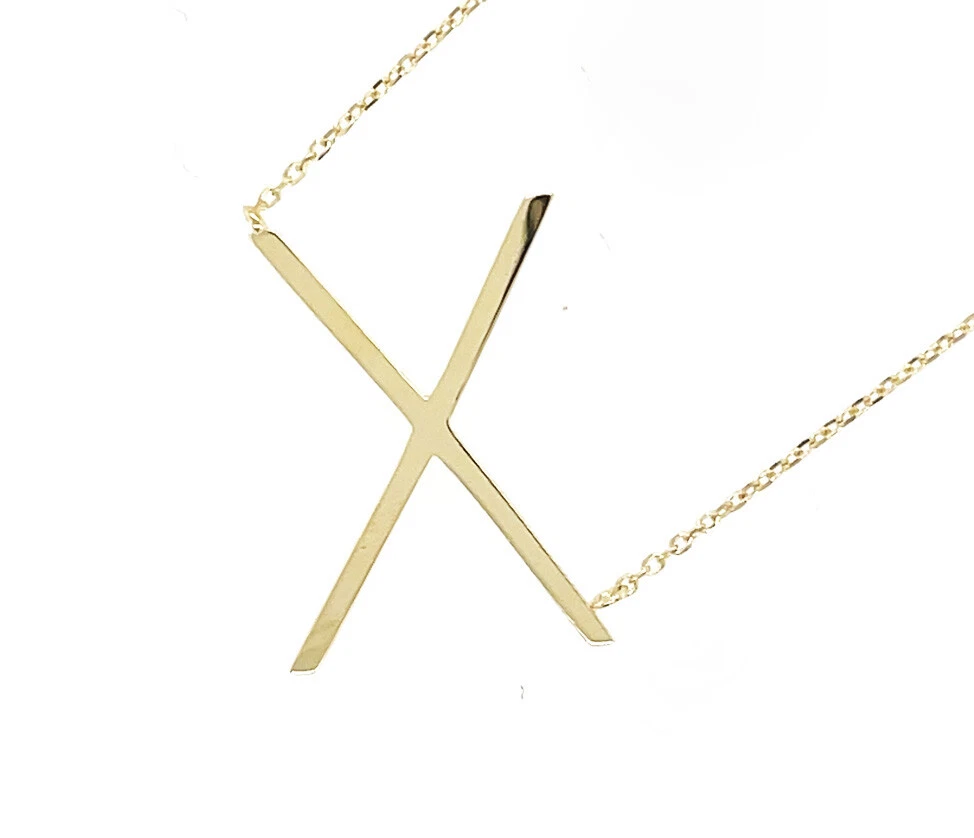 14k Yellow Gold Sideway Initial Letter Necklace Pendant