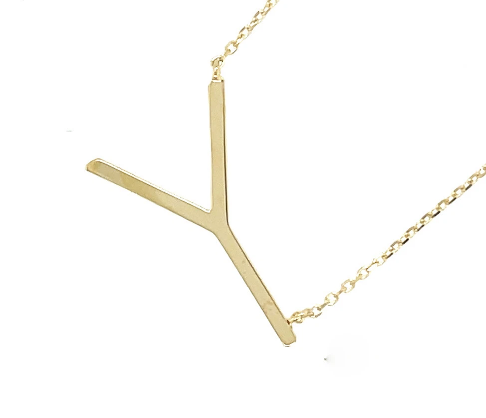 14k Yellow Gold Sideway Initial Letter Necklace Pendant