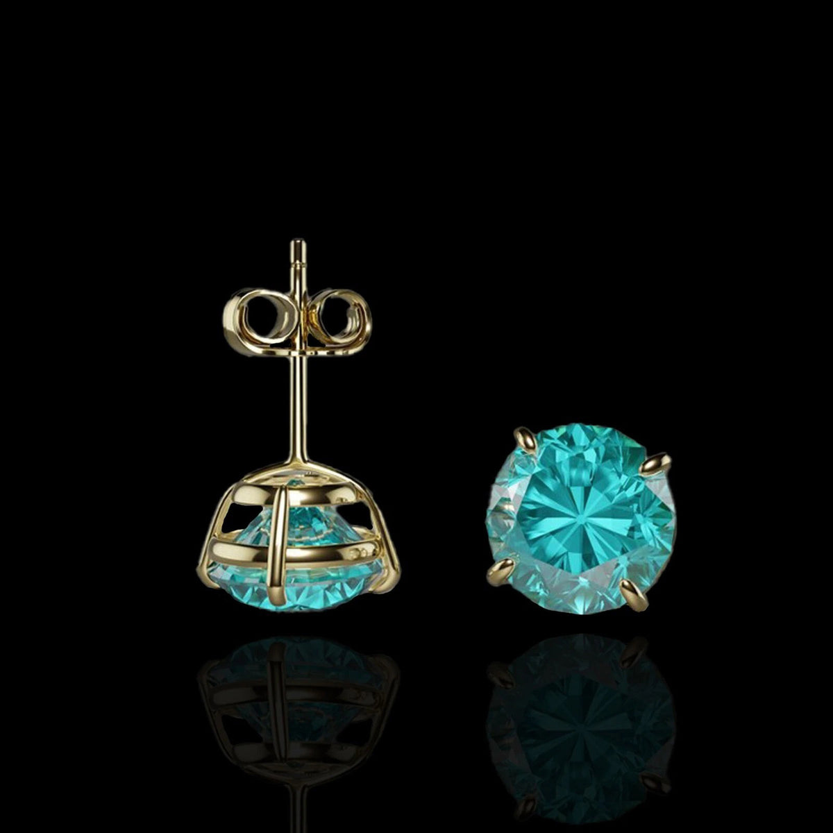 14K Yellow Gold 4mm Round Shaped Birthstone Stud Push Back Earrings for Women