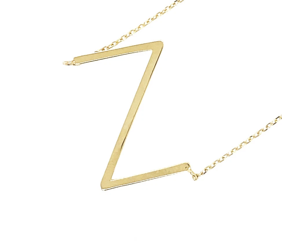 14k Yellow Gold Sideway Initial Letter Necklace Pendant