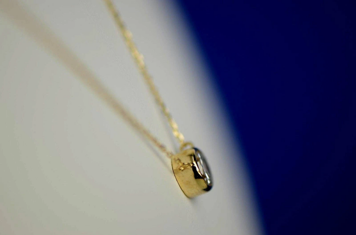1ct Round Solitaire Pendant Necklace Bezel Set Chain 14K White or Yellow Gold