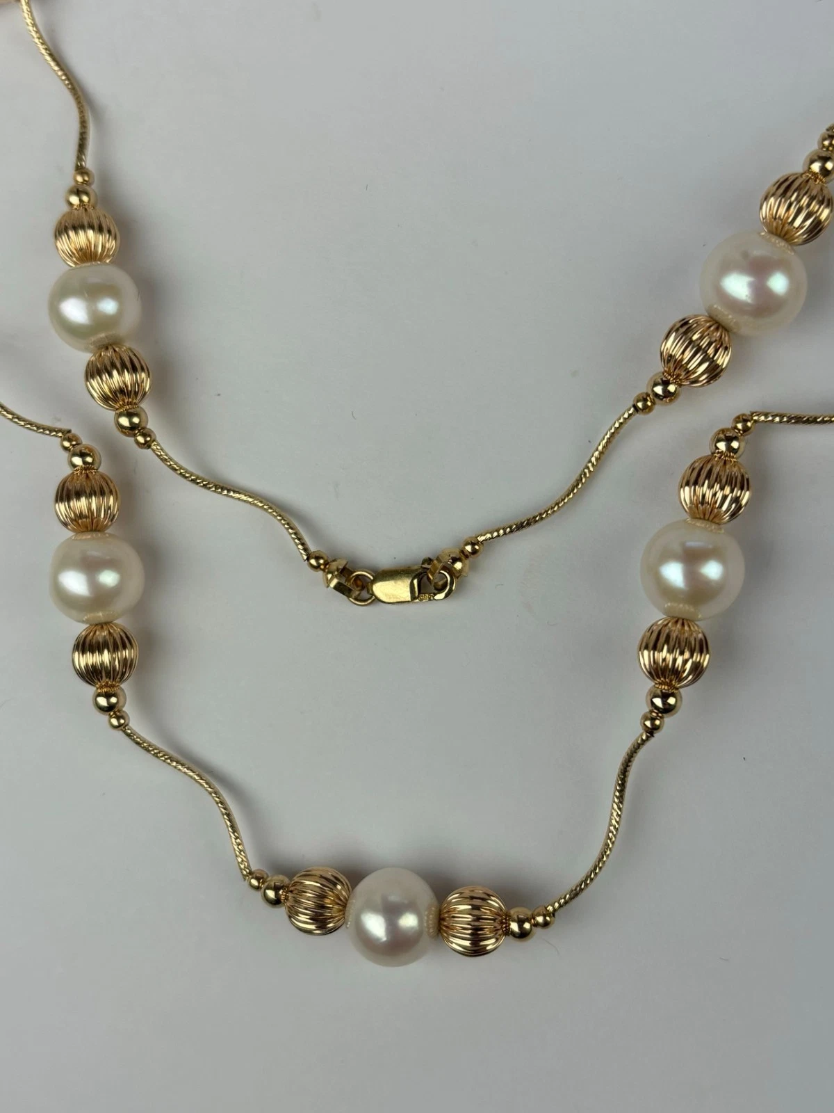 14K Yellow Gold Genuine White Pearls Necklace for Women Elegant Jewelry Gift