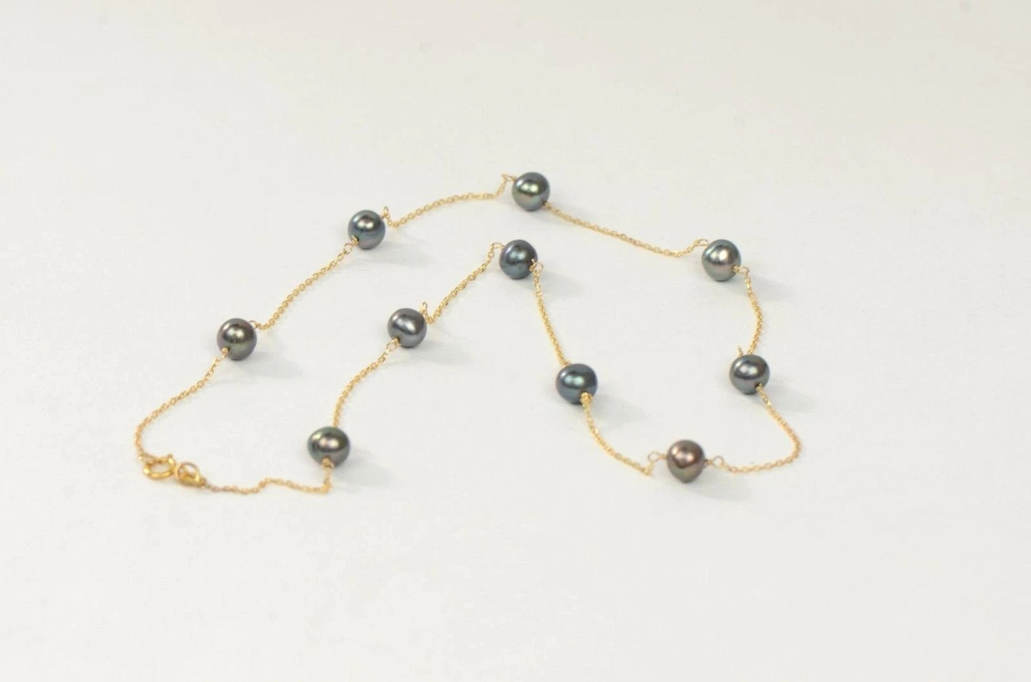 14k Yellow gold Freshwater Black Pearls by the yard 18" Necklace