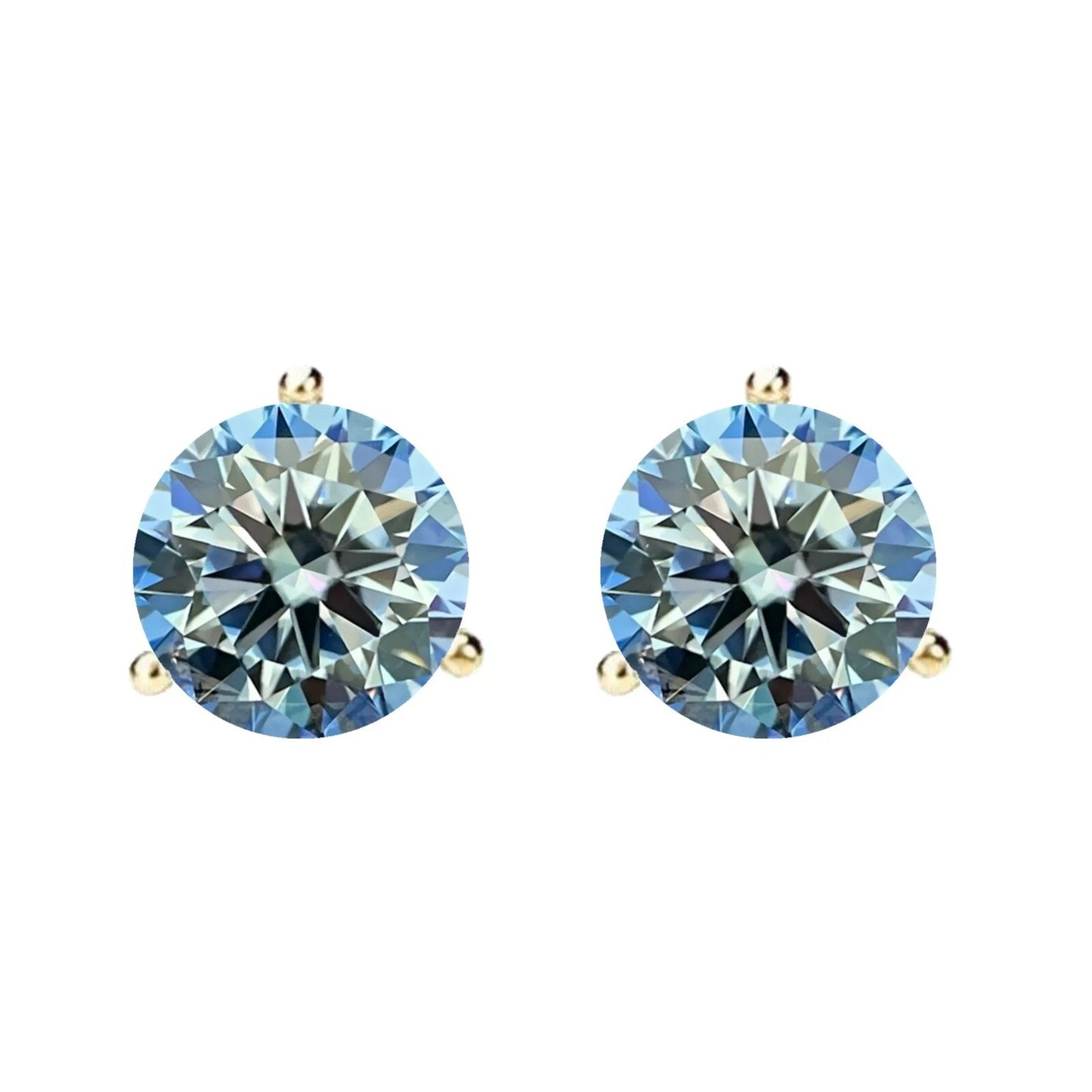 14K Gold GRA CertifiedD-VVS1 Ocean Blue Moissanite ScrewBack Stud Earrings