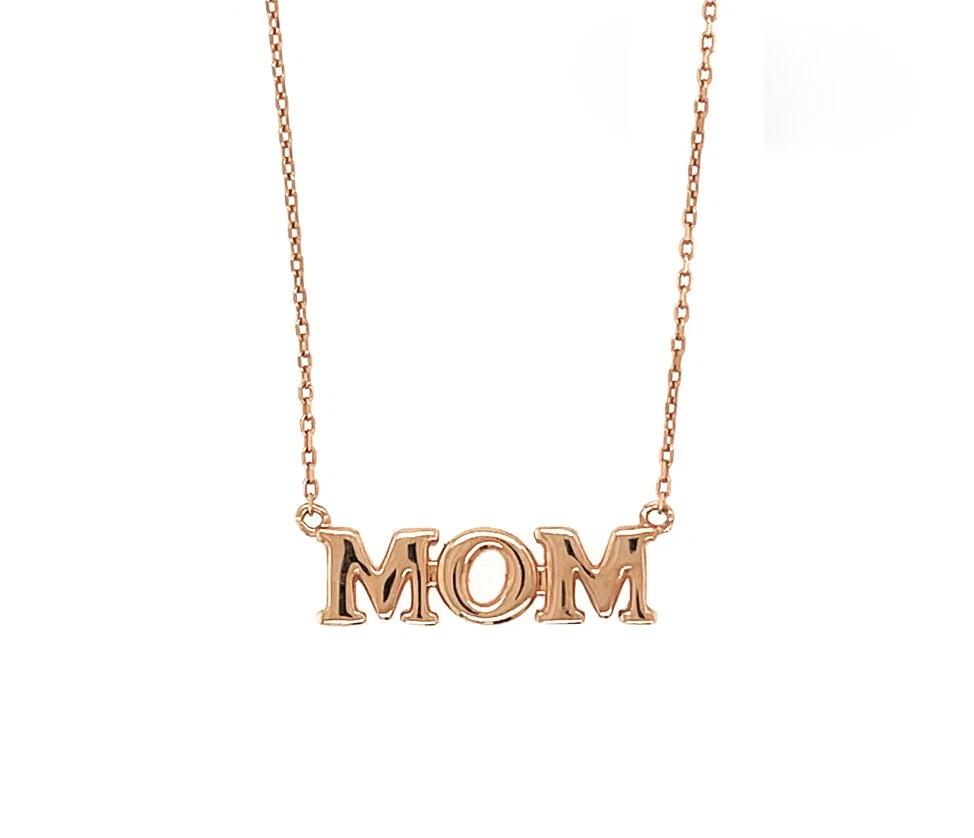 14K Yellow/ White/ Rose Gold "MOM" Charm Necklace
