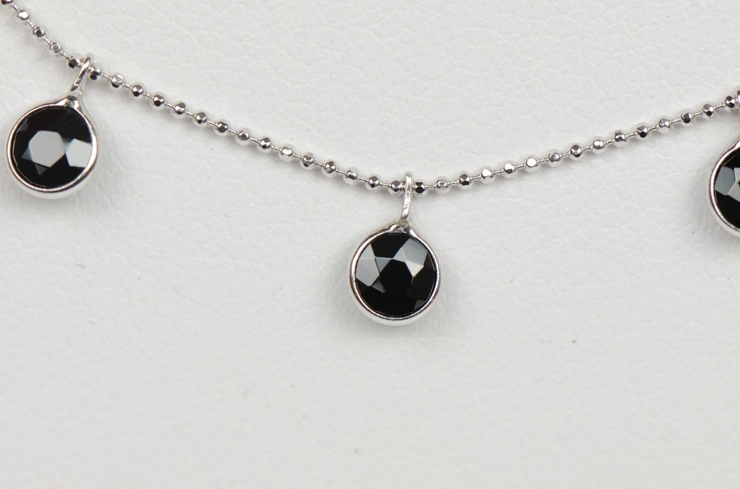 14K White Gold Necklace By The Yard With Round Shaped Black CZ 18" Cleopatra