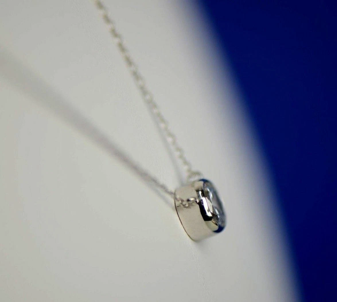 1ct Round Solitaire Pendant Necklace Bezel Set Chain 14K White or Yellow Gold