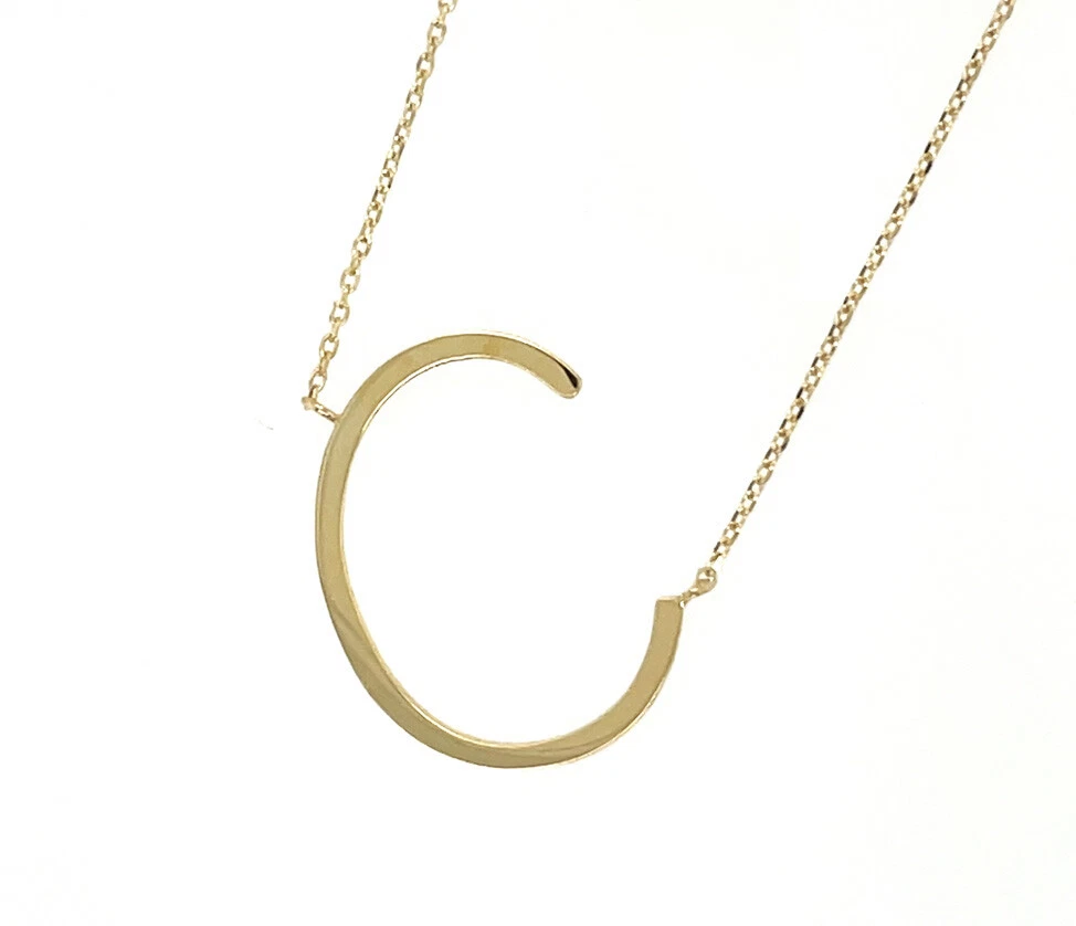 14k Yellow Gold Sideway Initial Letter Necklace Pendant