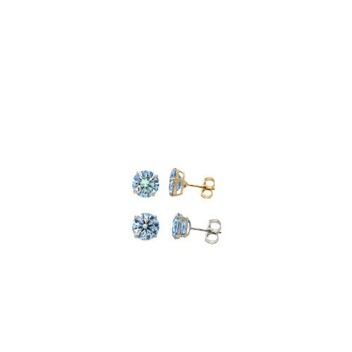 14K Gold GRA Certified D-VVS1 Round Ocean Blue Moissanite PushBack Stud Earrings