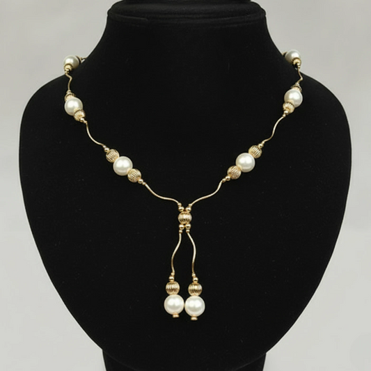 14K Yellow Gold Genuine White Pearls Necklace for Women Elegant Jewelry Gift
