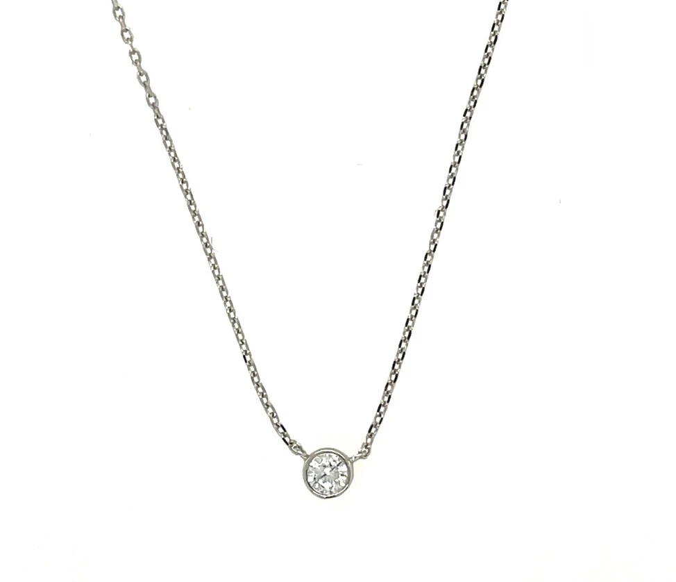 14K Yellow/White/Rose Gold Round Solitaire Pendant Necklace Bezel Set Chain