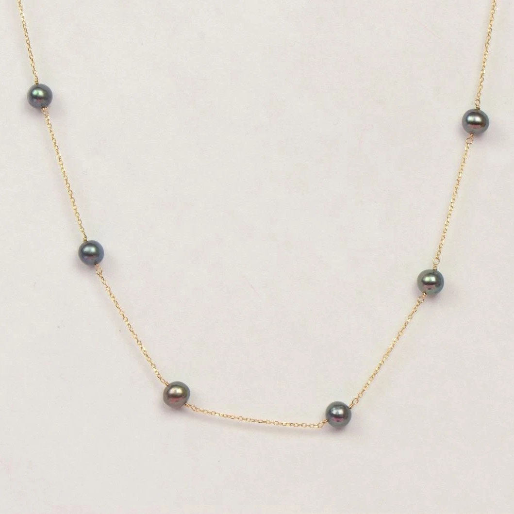 14k Yellow gold Freshwater Black Pearls by the yard 18" Necklace