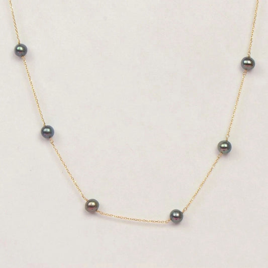 14k Yellow gold Freshwater Black Pearls by the yard 18" Necklace