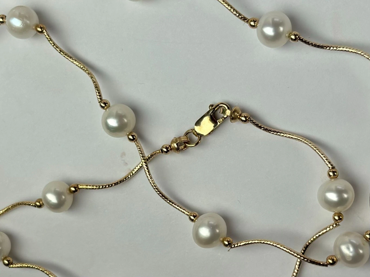 14K Yellow Gold Beautiful Freshwater Pearl Necklace for Women