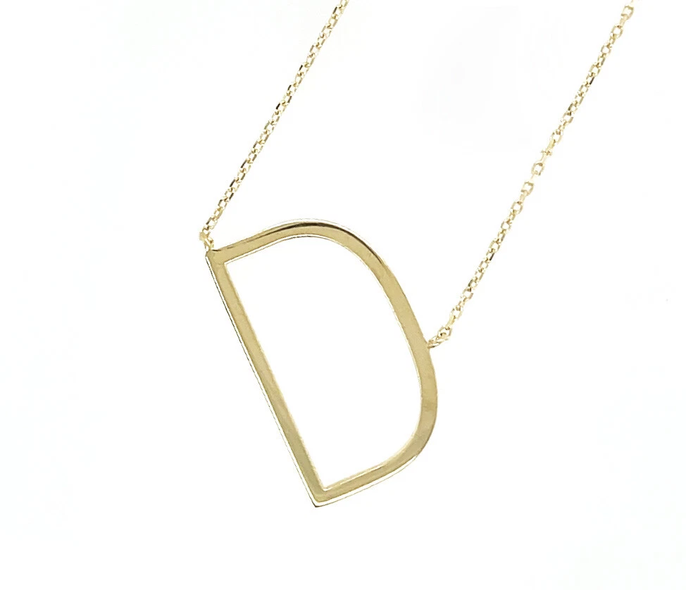 14k Yellow Gold Sideway Initial Letter Necklace Pendant