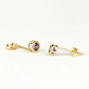 14K Round Bezel Set Yellow Gold 3mm Birthstone Earrings 3MM
