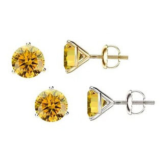 14K Gold GRA CertifiedD-VVS1 Yellow Moissanite ScrewBack Stud Earrings