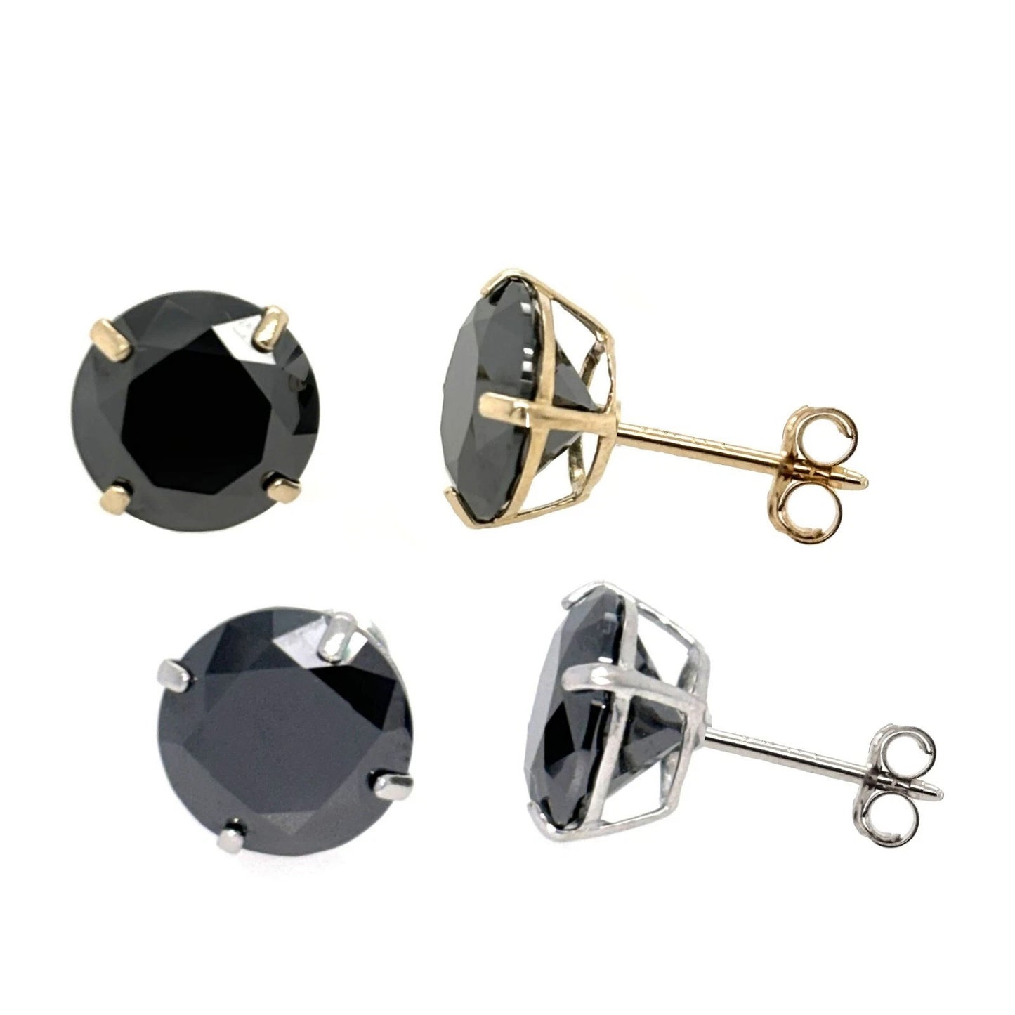 14K Gold GRA Certified D-VVS1 Lab-Created Black Moissanite Push Back Studs Earrings