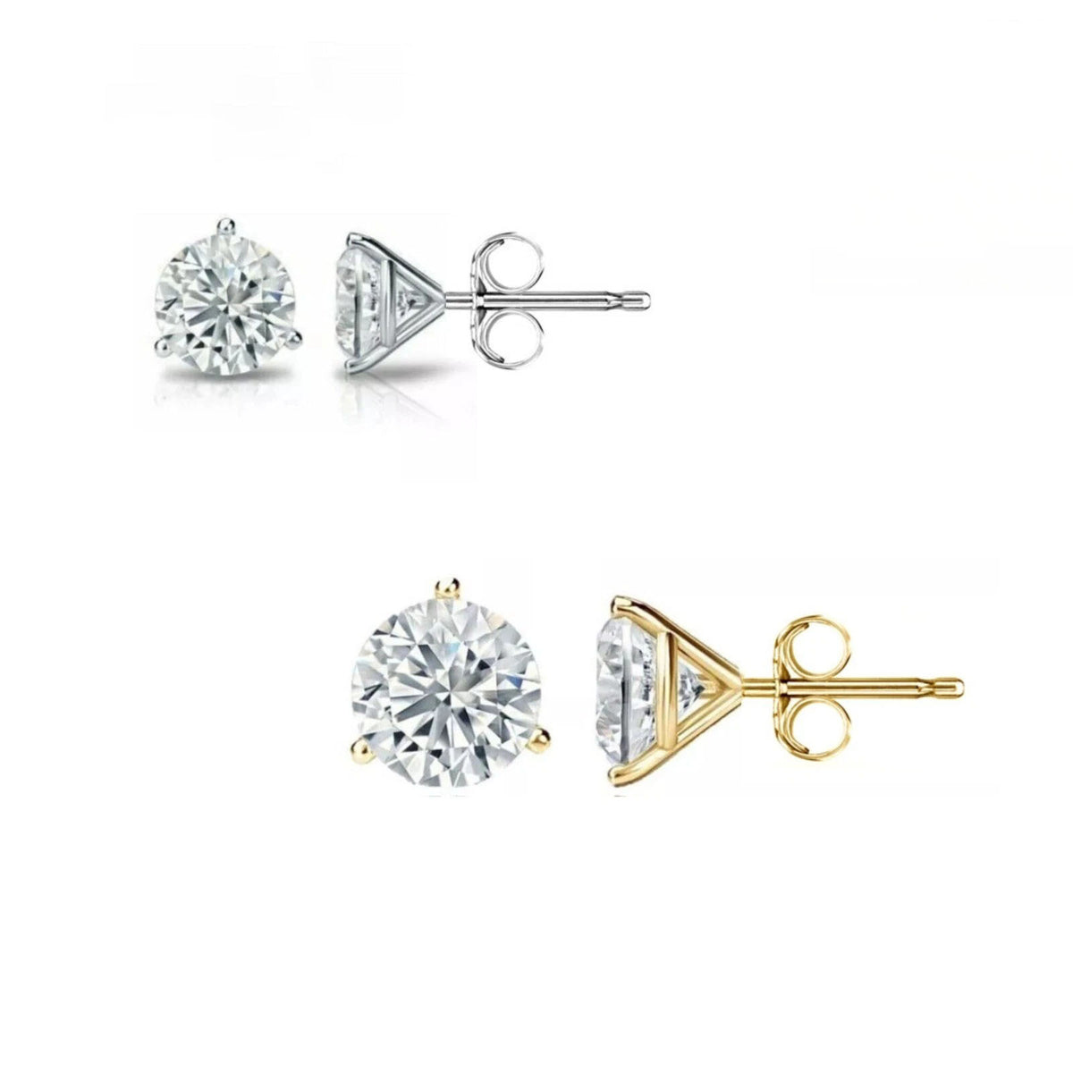 14K Gold GRA Certified D-VVS1 Round Moissanite Martini Push Back Stud Earrings