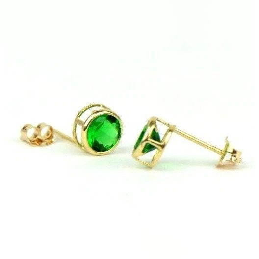 14K Round Bezel Set 5mm Yellow Gold Birthstone Earrings