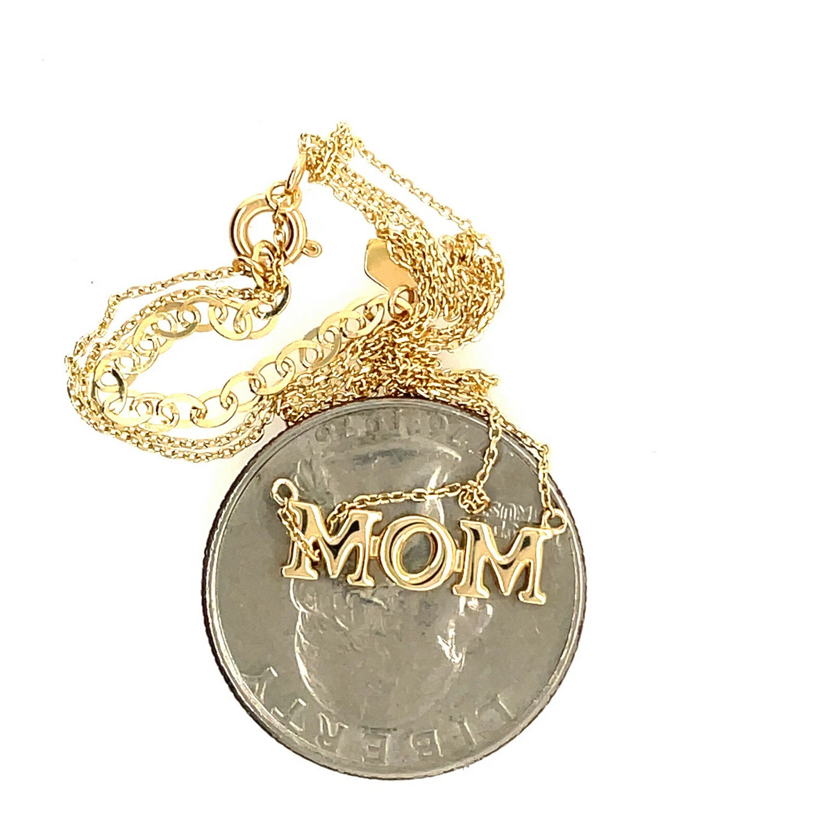 14K Yellow/ White/ Rose Gold "MOM" Charm Necklace