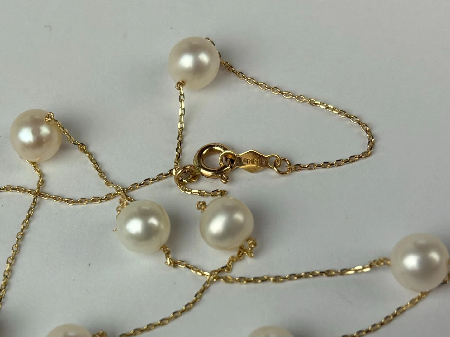 14k Yellow & White Gold Genuine White Pearls by the yard 16"& 18" Necklace
