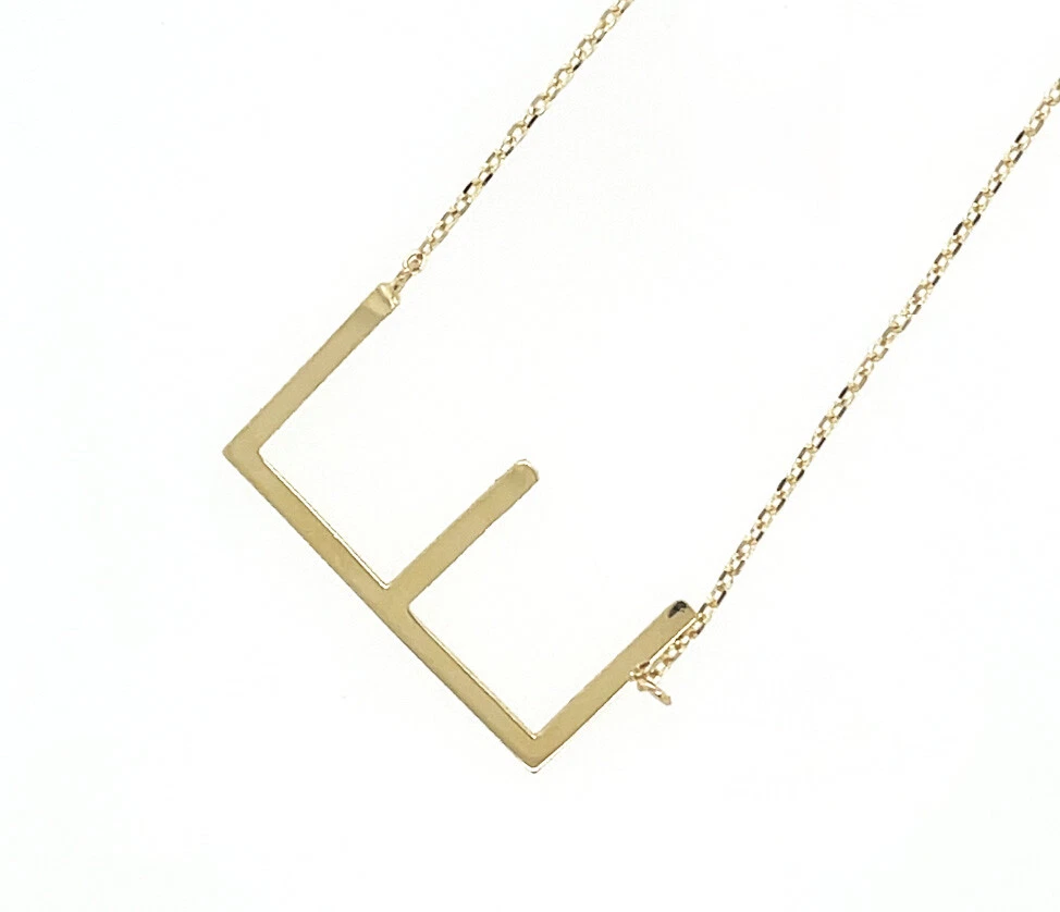 14k Yellow Gold Sideway Initial Letter Necklace Pendant