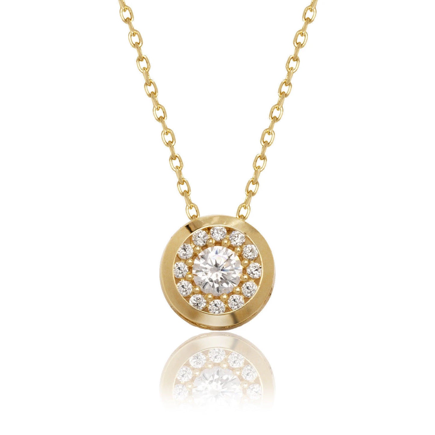 14K Yellow/White Gold CZ Round Bezel Necklace Chain