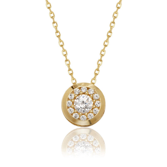 14K Yellow/White Gold CZ Round Bezel Necklace Chain