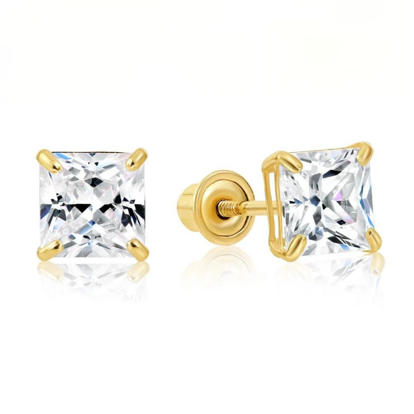14K Gold GRA Certified D-VVS1 Princess Cut Moissanite Screw Back Studs Earrings