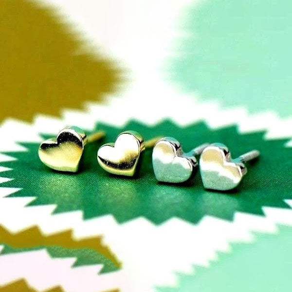 14K Solid White Yellow Gold Metal Heart Shape Stud Earrings