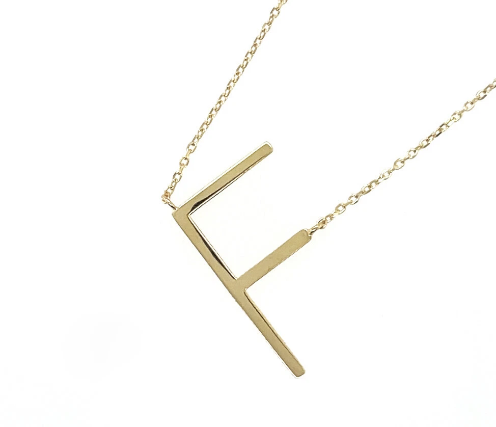 14k Yellow Gold Sideway Initial Letter Necklace Pendant