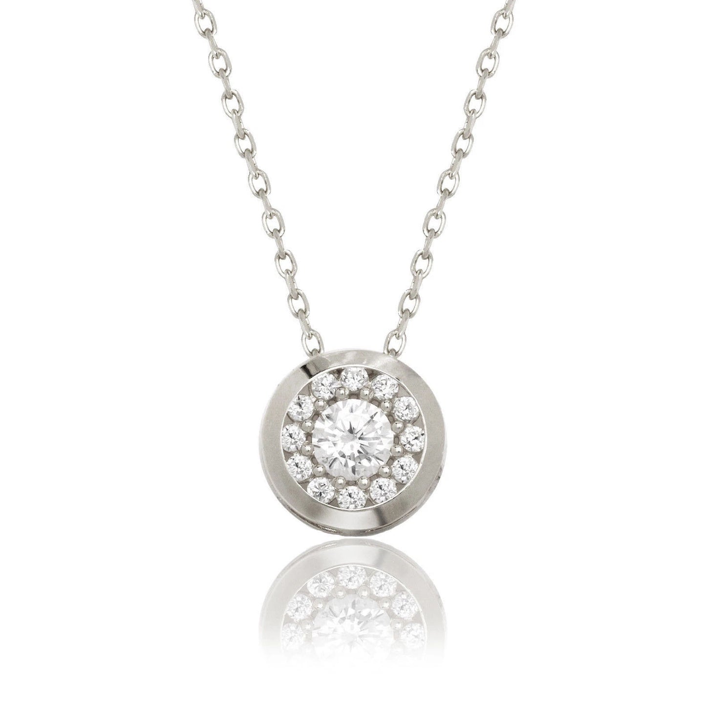 14K Yellow/White Gold CZ Round Bezel Necklace Chain