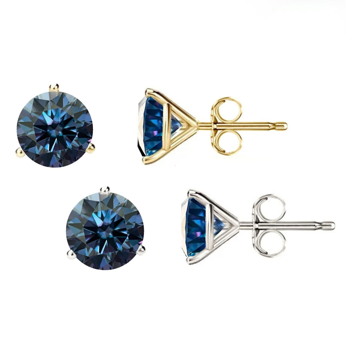 14K Gold GRA CertifiedD-VVS1 Blue Moissanite Martini PushBack Stud Earrings