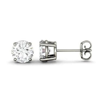925 Silver Classic Round Shape Moissanite Pushback Stud Earrings for Women