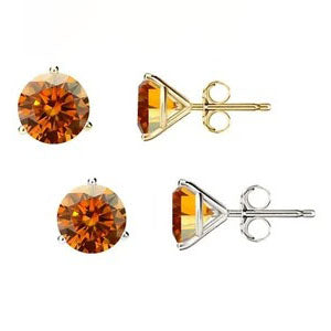 14KGold GRACertifiedD-VVS1 Orange Moissanite Martini PushBack Stud Earrings