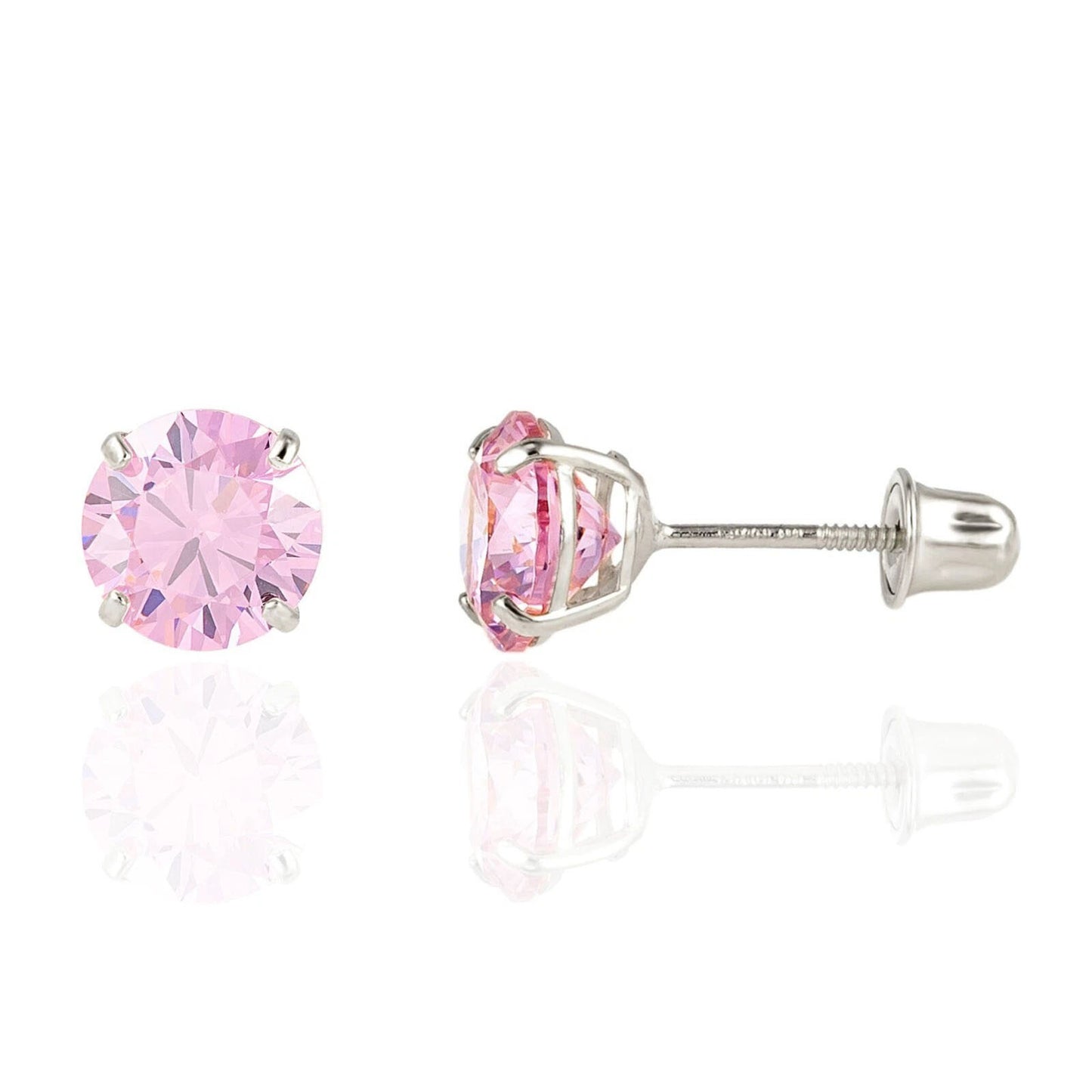 14K Solid White Gold 2.5mm Round Birthstone Stud Earrings with Screw Back
