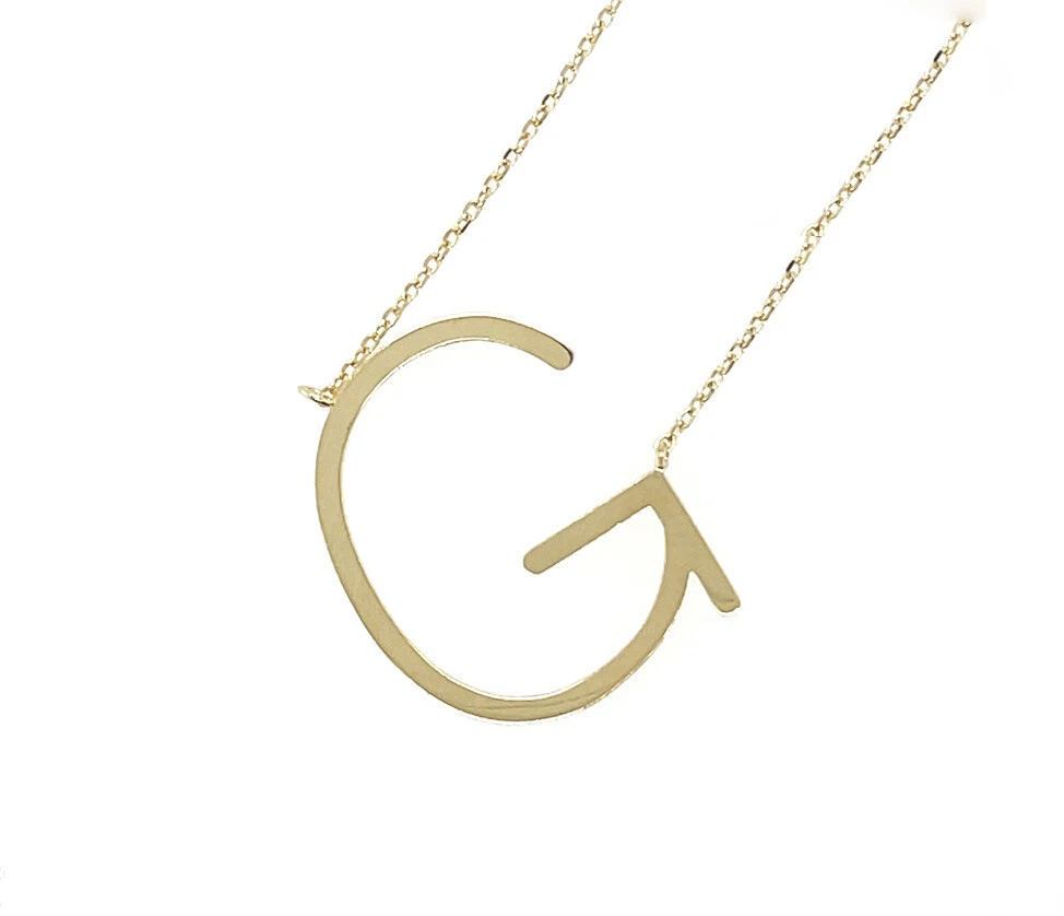 14k Yellow Gold Sideway Initial Letter Necklace Pendant