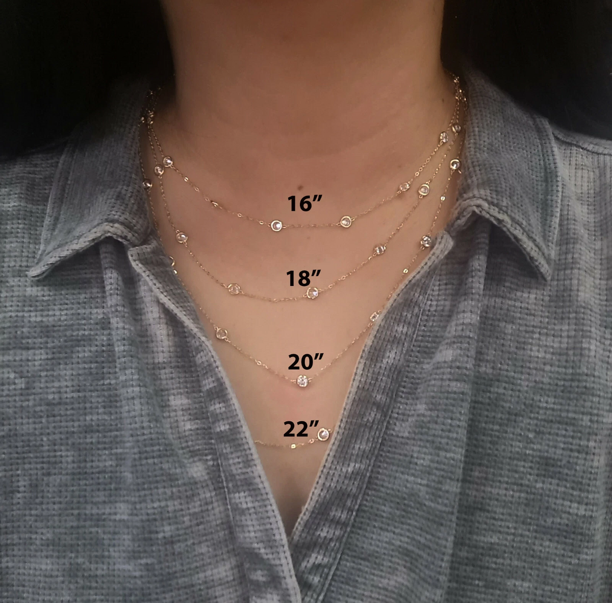 14k Gold Cubic Zirconia CZ by the yard 16'' up to 42" Necklace