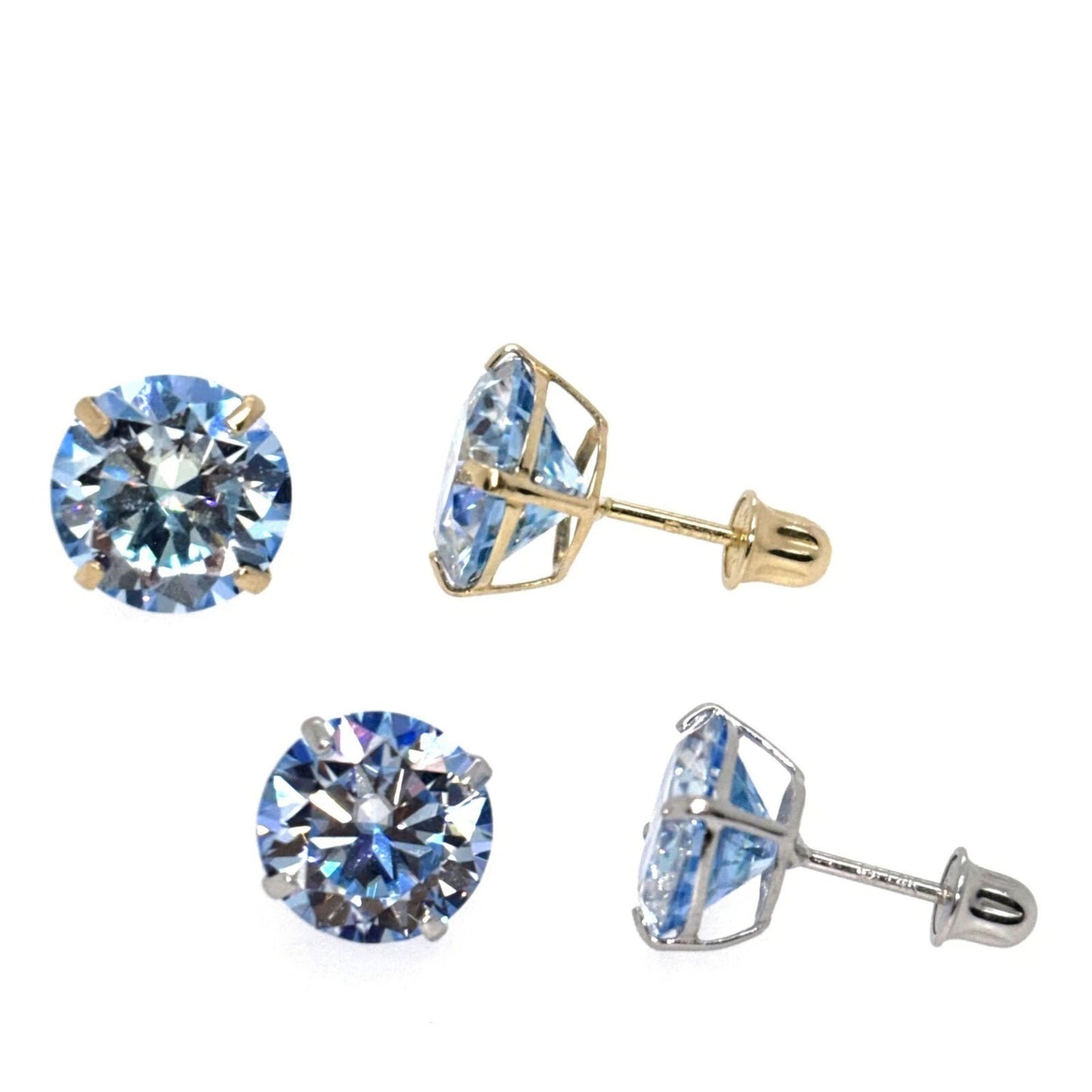 14K Gold GRA Certified D-VVS1 Ocean Moissanite Screw Back Studs Earrings