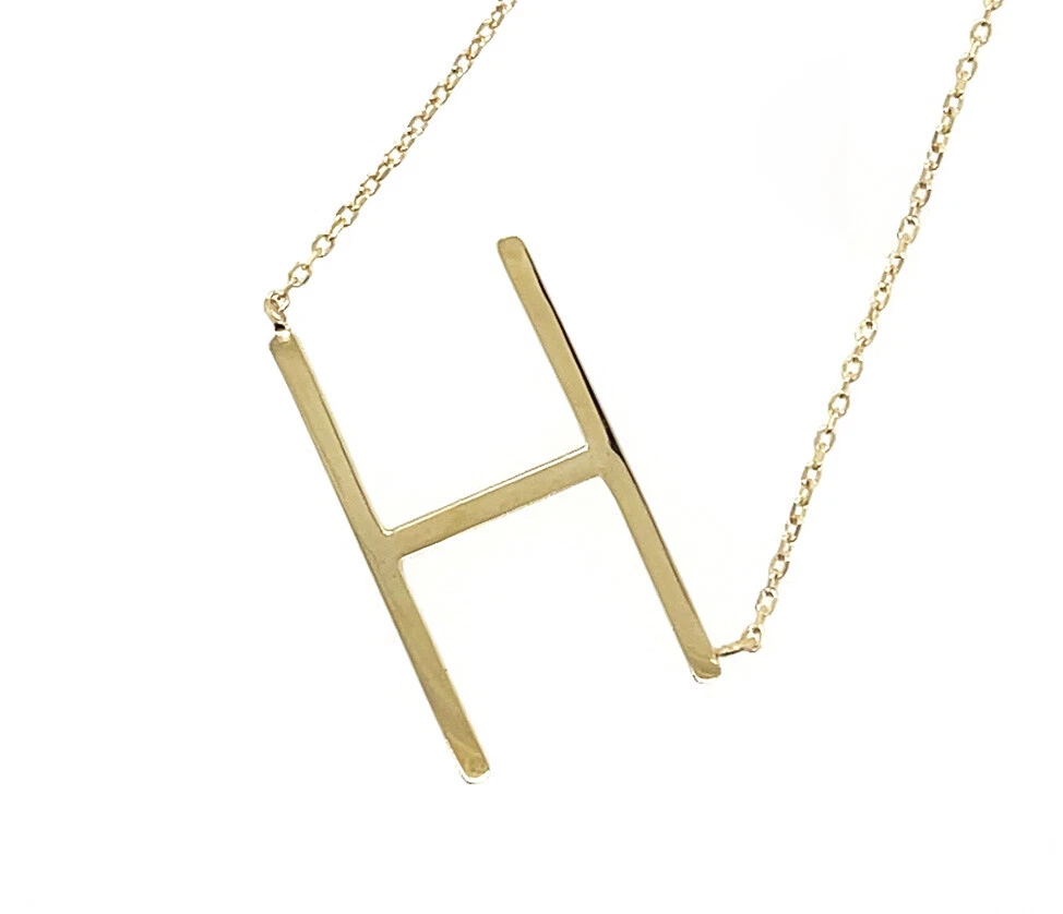 14k Yellow Gold Sideway Initial Letter Necklace Pendant